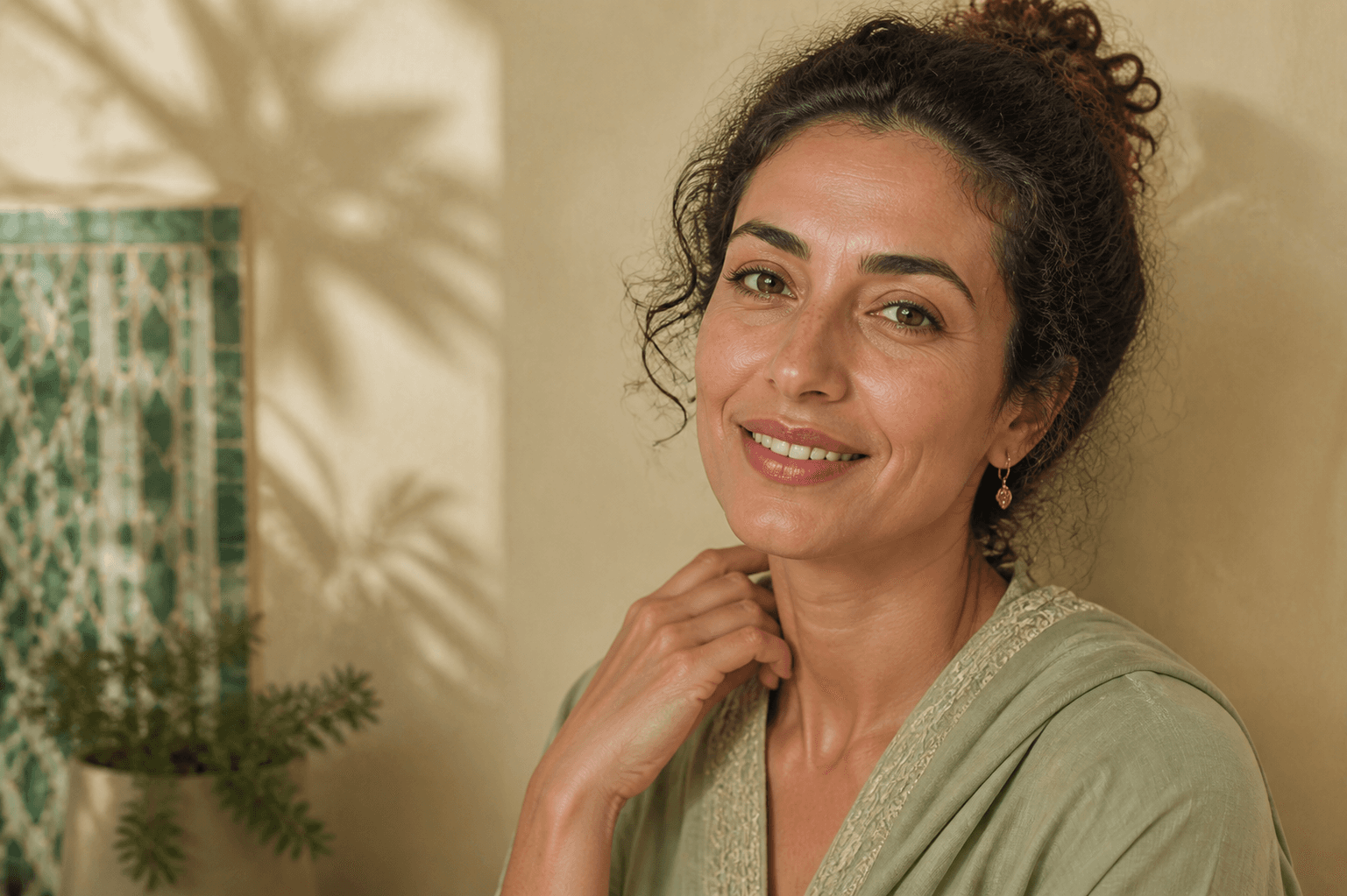 Femme marocaine souriante dans un moment de bien-être